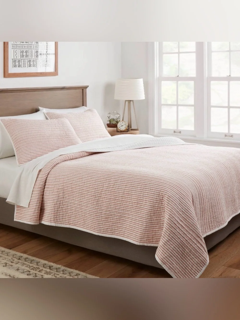 King Reversible Cotton Stripe Quilt Terracotta - Threshold New in Packaging